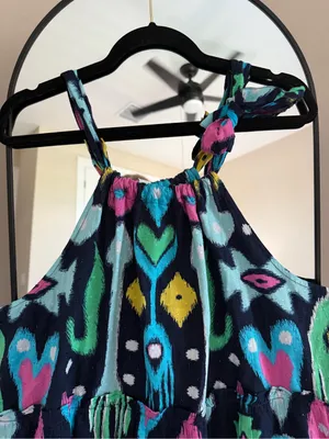NWT crown & ivy Navy Multi Ikat Print Halter Peplum Tank thumbnail 2