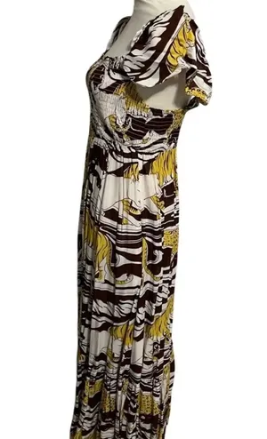 By Anthropologie Leopard Print ruffled maxi dress XL Smocking Flutter Sleeve #14 thumbnail 7