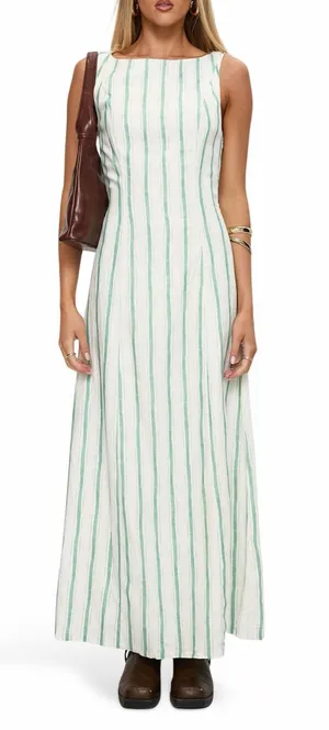 New princess polly Lewisa Stripe Sleeveless Maxi Dress in cream green size 10 thumbnail 1
