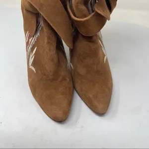 ULLA JOHNSON tan western Embroidered Suede Aggie Booties Runway Fall sz 6 thumbnail 10