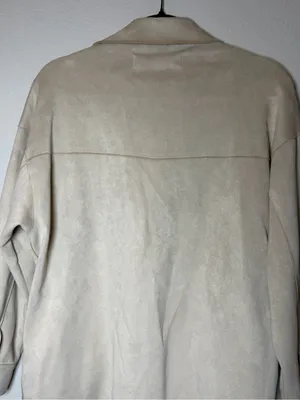 Zara Faux Suede Shacket Womens Small Beige Oversized Snap Front Shirt Jacket thumbnail 8