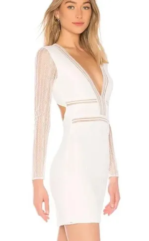 NWT Superdown Lauri Dress White Deep V Lace Bodycon Long Sleeve mini dress thumbnail 5