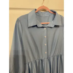 NWOT SHEIN Curve Blue Plus Size Button Front Tiered Long Sleeve Boho Dress, 2XL thumbnail 5
