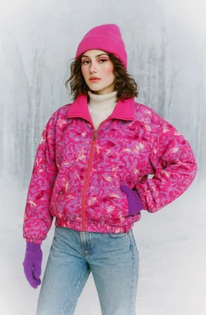 Helly Hansen Vintage 90s pink sea life floral bomber jacket size large‎ women Norway thumbnail 1
