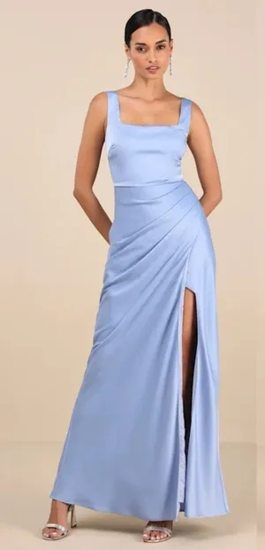 NWT Lulus Red Carpet Romance Light Blue Satin Square Neck Maxi Dress Size 1X thumbnail 1
