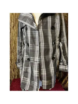 Willi Smith Casual Plaid Gray/Purple Button Rain Coat MEDIUM Jacket thumbnail 4