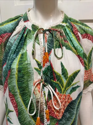 Farm Rio Tropical Pineapple Print Women’s Jumpsuit in Green & Cream S-S thumbnail 7