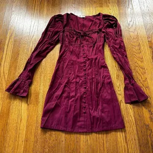 Urban Outfitters Burgundy Milkmaid Dress Eggie Nirvana Dress sz XS thumbnail 4