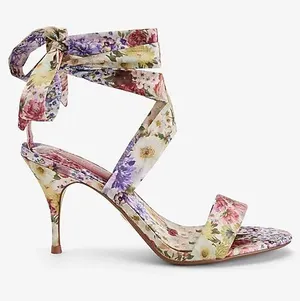 Express Floral Lace-Up Heels Size 8 | Garden Party Strappy Stiletto Sandals thumbnail 1