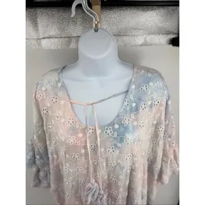 Surf Gypsy Eyelet Tie Dye Tassel Beach Dress Ruffle Flutter Sleeve M thumbnail 5
