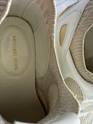 Michael Kors Zuma Knit Trainer Sneakers in the Pale Gold/Cream Color-way thumbnail 9
