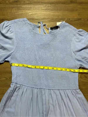 Smocked Bodice Puff Sleeve Maxi Dress in Light Blue thumbnail 5
