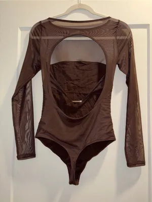 Abercrombie & Fitch Brown Sheer Long-Sleeve Ruched Bodysuit thumbnail 2