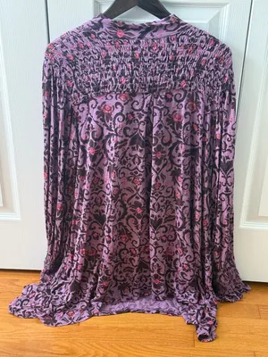 Free People Printed Bridgette Tunic Top in Purple Floral thumbnail 3