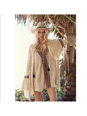 Free People “For The Love of Flowers Tunic” Top Textured Flare Sleeve Boho SZ M thumbnail 11
