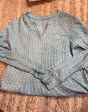 AERIE LIGHT BLUE WAFFLEKNIT SWEATER thumbnail 1