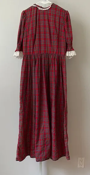 Unbranded Cotton Prairie Peasant Lace Trim Plaid Maxi Dress Red thumbnail 1