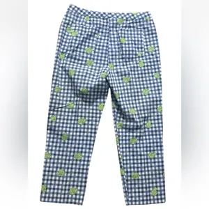 Lilly Pulitzer Blue Cotton Capri Hermit Crab Gingham Check Pants White Lbl 10 thumbnail 11