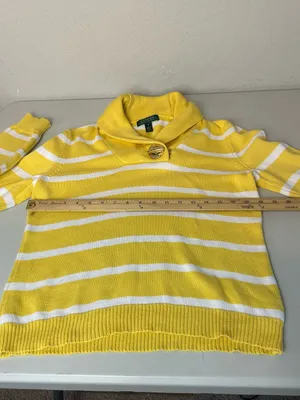 Lauren Ralph Lauren Classic Yellow Striped Nautical Pullover Sweater Size Medium thumbnail 6