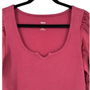 Anthropologie Maeve Ribbed Tiered Sleeve Mixed Media Top‎ Burgundy Size Small thumbnail 6