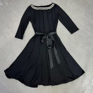 Maria Gabrielle Beaded Neckline Belted Panel Knit Midi Dress Black Large‎ thumbnail 12