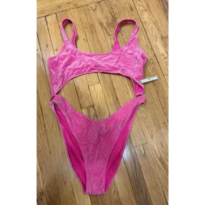 SKIMS Size 4x Magenta Pink Glitter Sparkle Swimsuit Sexy Cut Out Monokini NWT thumbnail 6