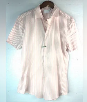 ASOS M Preppy Pastel Pink and White Striped Button Down Shirt thumbnail 1