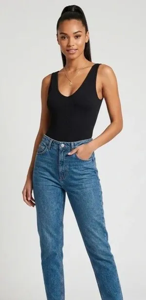 Zara Black Ribbed V-Neck Bodysuit Tank Top Size M thumbnail 1