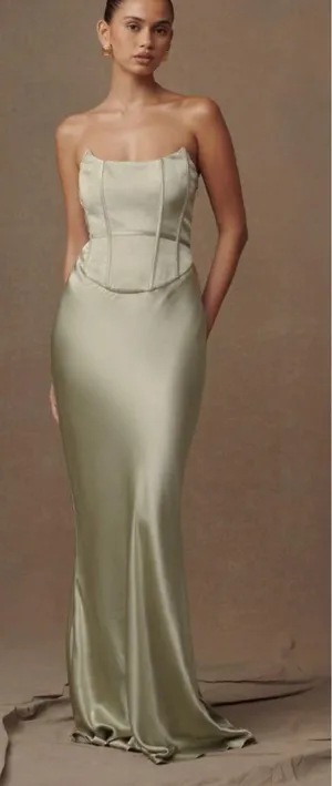 Meshki Dress - Satin Strapless Maxi Dress - Sage thumbnail 1