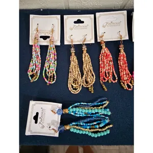 Bundle 1- Princess Accessories Beaded Tassel Drop Earrings Lot of 11 Boho thumbnail 4