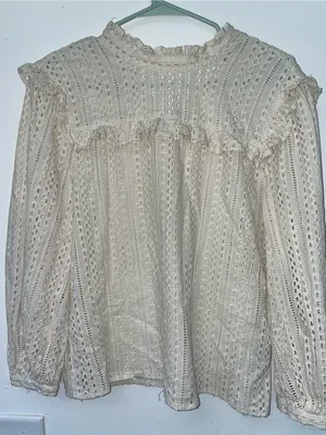 Madewell Women’s Small Ivory Eyelet Ruffle Long Sleeve Blouse Boho thumbnail 1