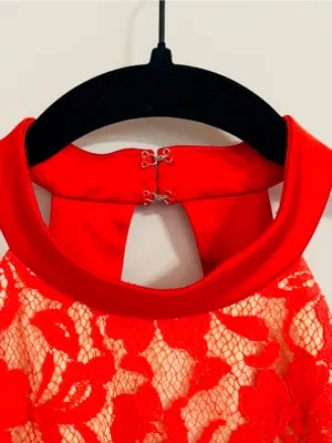 ABS Allen Schwartz Red Floral Lace Halter Dress Sheath Cocktail Wedding Guest 4 thumbnail 11