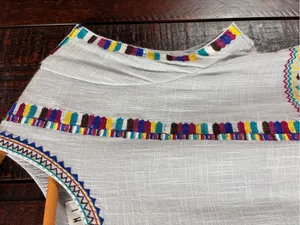 THML Light Blue Embroidered Cotton Sundress with Multicolor Trim thumbnail 3