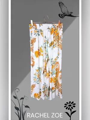 Rachel Zoe Linen Blend Wide Leg Pants Orange Floral Paisley Boho Resort Sm thumbnail 2