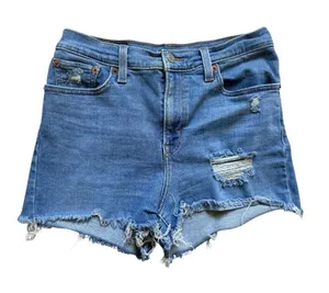Womens Levis High Rise Distressed Raw Hem Light Rinse Jean Shorts - Sz 28 thumbnail 1