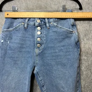 We The Free 27 Distressed Denim Jeans Frayed Hem Button Fly‎ Light Wash thumbnail 2
