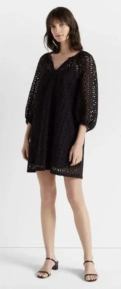 CLUB MONACO women's V Neck Eyelet Short Peasant Dres size Small Black NWT $249 thumbnail 1