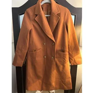 NEW Wool Look Caramel Double Breasted Coat S Brown thumbnail 1
