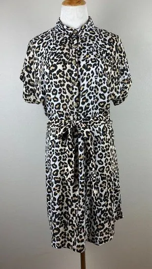 Style Envy Mini Dress XL‎ Leopard Animal Print Beige Black Belted Button thumbnail 1