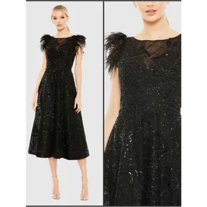 NW0T MAC DUGGAL 20400 Black Feather Shoulder Embellished Dress Size 8 thumbnail 2
