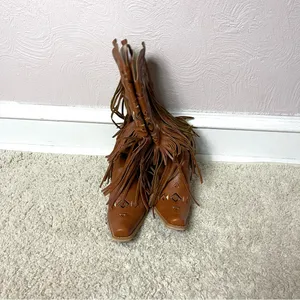 Brown Fringe Western Boots Size 9 thumbnail 2
