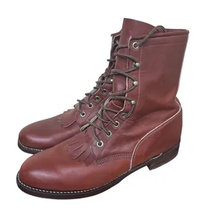 Vintage Justin Boots Womens 8‎ B Burgundy Kiltie Lace Up Roper Boots Leather USA thumbnail 1