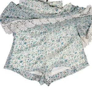 Judith March Floral Lace Trim Halter Romper Shorts Blue White M‎ thumbnail 4