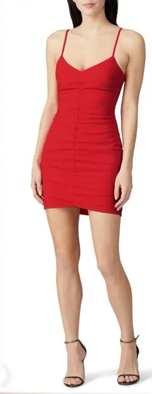 LIKELY Charla Ruched Bodycon Sleeveless Spaghetti Strap Mini Dress Red‎ Size 4 thumbnail 1