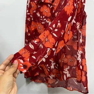 Cabi size M hot house red Orange blouse sheer floral button up long sleeve top thumbnail 4