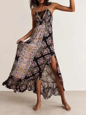 Free People Intimately That Moment Boho Vintage Inspired Black Floral Maxi Dress thumbnail 9