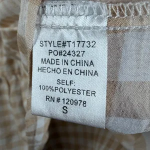 Entro Women's Small Beige White Gingham Square Neck Tiered Babydoll Top Blouse thumbnail 7