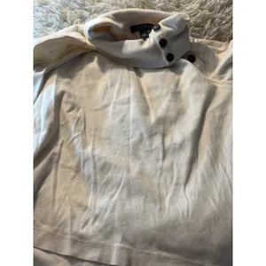 Lauren Ralph Lauren‎ Cream Button Shoulder Mock Neck Long Sleeve Top XL Cotton thumbnail 5