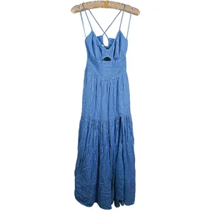 L*Space Calla Smocked Maxi Dress Medium Blue Boho Coastal Resort Beach Summer thumbnail 3