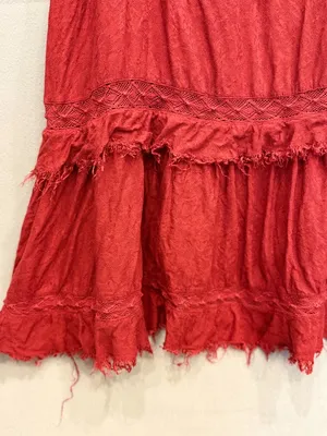Free People Intimately Boho Red Mini Dress Raw Hem Ruffle‎ Festival Fairycore M thumbnail 4
